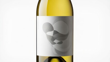 A minimalist white wine bottle with a modern abstract label design.