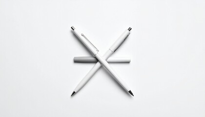 Minimalist Composition of Two White Pens on White Background