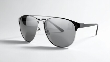A pair of classic black aviator sunglasses with dark lenses for eye protection, isolated on a clean white studio background