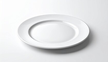 Clean and elegant empty white ceramic dinner plate isolated on a pristine white background, offering a blank canvas for culinary creations or food design projects