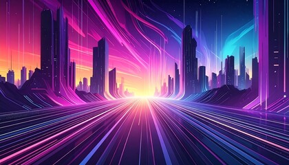 Futuristic city road, vibrant colors, digital art