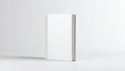 A Blank White Book Standing Upright on a White Background, Ready for Customization or Design