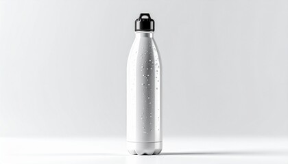Vibrant silver insulated hydration bottle, adorned with refreshing condensation droplets, showcasing a sleek and durable design for eco-conscious individuals and active lifestyles