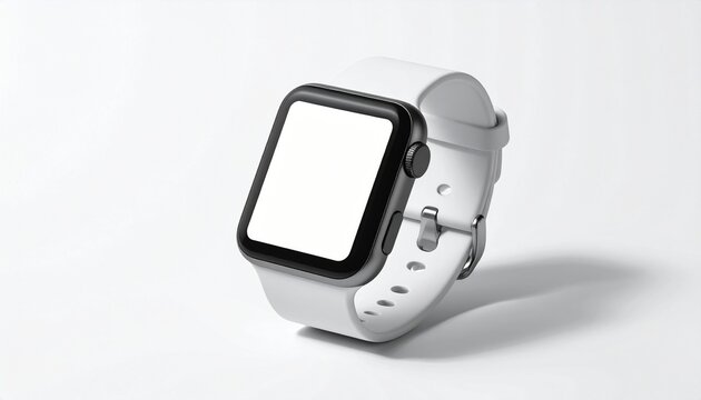 A modern smart watch with a blank screen for mockup purposes, featuring a sleek design and isolated on a clean white background as a concept for wearable technology