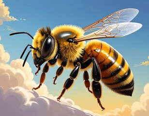 Honeybee Soaring Through a Cloudy Sky