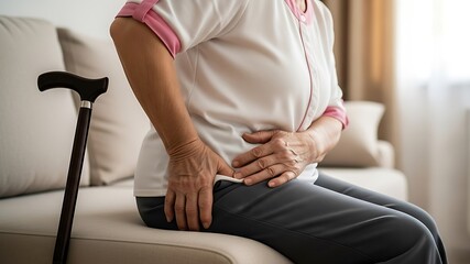 Elderly woman with hip pain