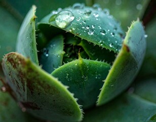 Ultra close-up macro shot of succulent leaves with water droplets, high detail, shallow depth of field, soft natural light