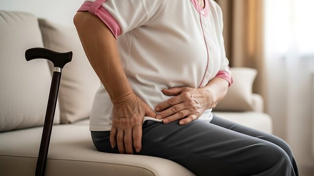 Elderly woman with hip pain