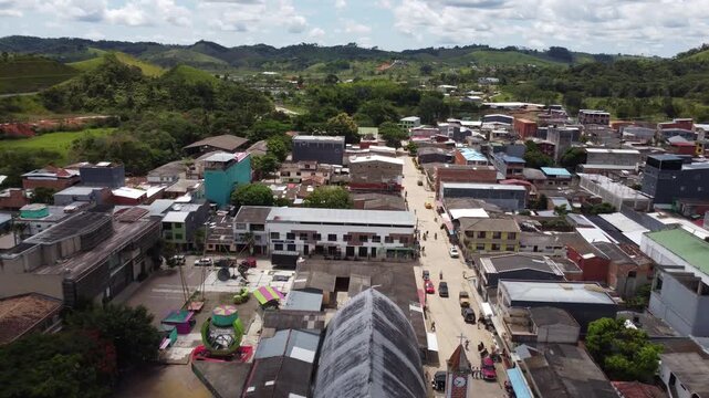 Vegachi, Antioquia, Colombia. September 21, 2025. Panoramic drone view. Municipality located 145.2 km from Medellin.