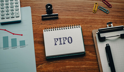 There is notebook with the word FIFO. It is an abbreviation for first in, first out as eye-catching image.