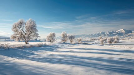 Obraz premium Serene Winter Landscape - Frost-Covered Trees Under a Vivid Blue Sky.