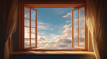 Open Window to Sky - Golden Light, Clouds, and Serene View.