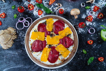 Special Italian Pizza on White Plate Decorated Table
