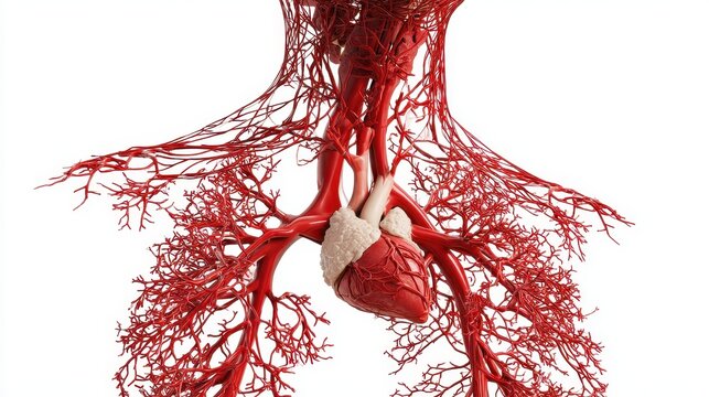 Comprehensive 3D illustration of human lymphatic system, isolated on white background.