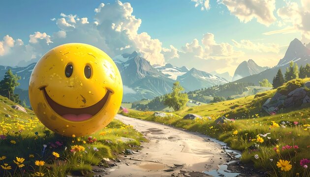 Happy smiley face in a beautiful mountain landscape