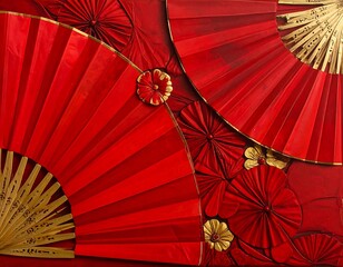 Intricate Red Fans with Delicate Golden Accents