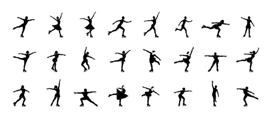 Silhouette of Ice Skaters Performing Elegant Moves on White Background