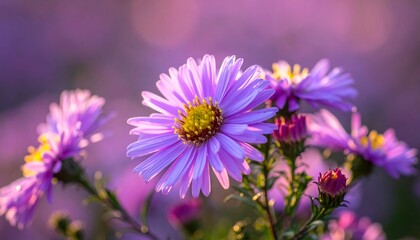 Obraz premium Vibrant purple aster flowers in soft focus