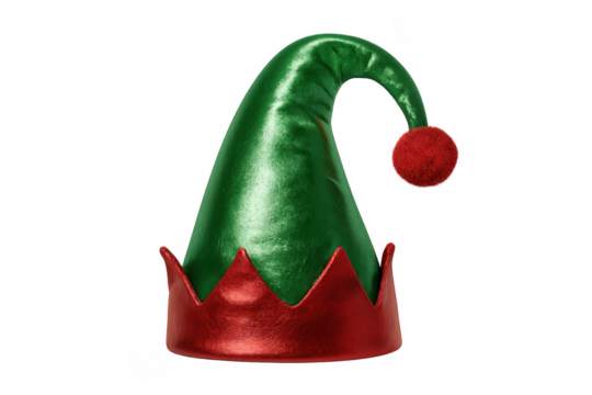 Elf hat with pom-pom on transparent background