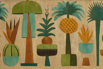 Beige textured background, stylized plants