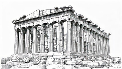 Ancient Greek Parthenon Architectural Drawing.