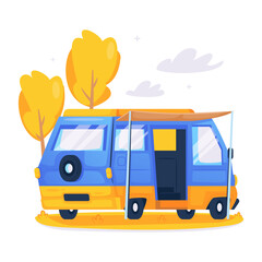 Blue Campervan Vehicle Vector Object