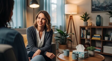 Caucasian Female Therapist Silhouette Engaging with Patient in Cozy Office. Counseling Session, Active Listening, Empathy, and Mental Health Support. Therapy.