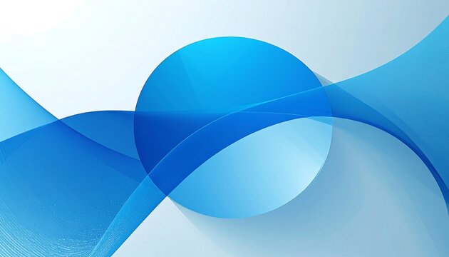 Abstract blue circle and swirling wave pattern against gradient white background
