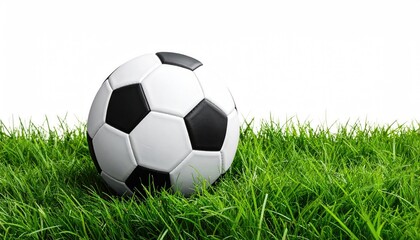 a soccer ball on green grass on white background