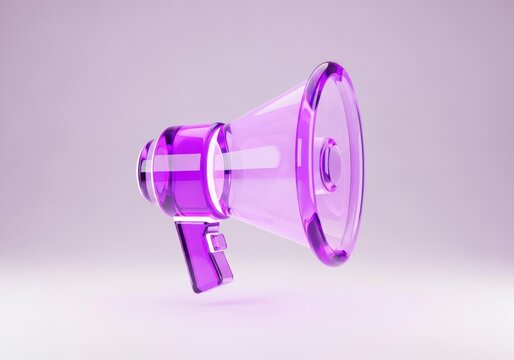 Vibrant Purple Glass Megaphone on a Soft Lavender Background.