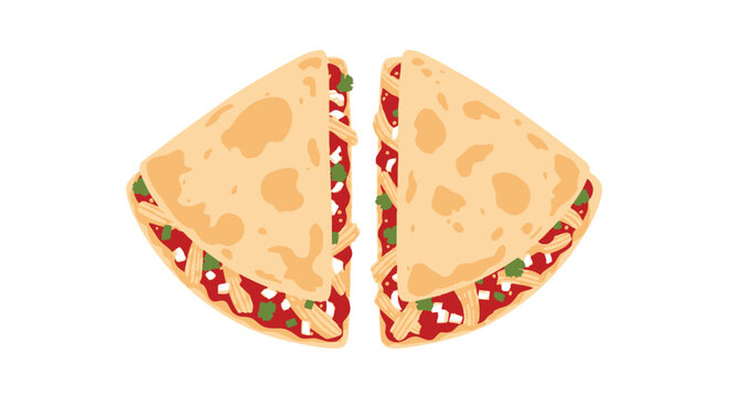 quesadilla halves, beige, red filling, white background clip art preview