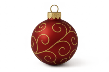 Red christmas ornament with golden swirl decoration