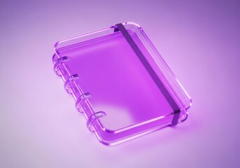 Transparent Purple Notebook with Elastic Band on a Gradient Background.