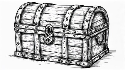 Antique Wooden Chest with Lock and Hinges.