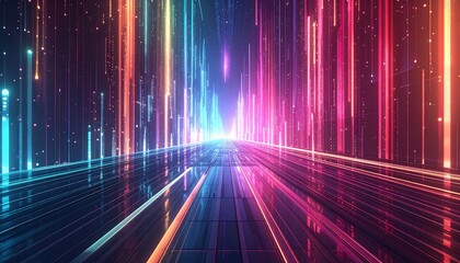 Futuristic cityscape with vibrant neon lines