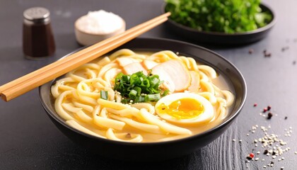 Savory Ramen: A culinary masterpiece featuring steaming broth, perfectly cooked noodles, succulent meat, and vibrant garnishes, beautifully presented.