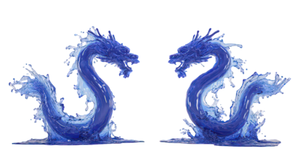 Two Blue Water Dragons Digital 3D Render