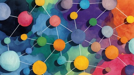 Network flat design top view theme information technology water color vivid.	