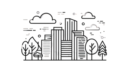 Urban Landscape Monochrome Illustration