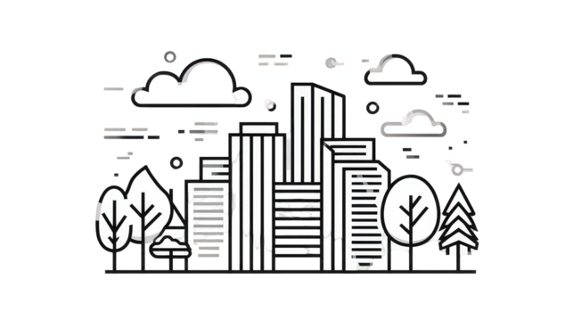 Urban Landscape Monochrome Illustration