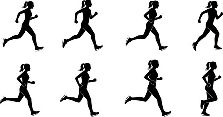 Fototapeta premium Running woman silhouettes set