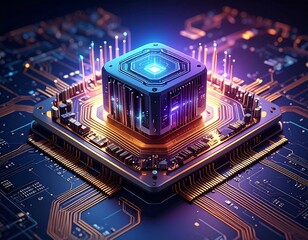 Futuristic computer chip on circuit board