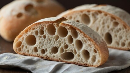 Artisan Sourdough Bread With Large Air Bubbles Close Up.