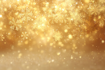 金色に輝く冬の雪景色と雪の結晶背景
