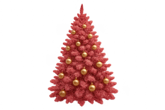 Pink christmas tree decorating with golden ornaments