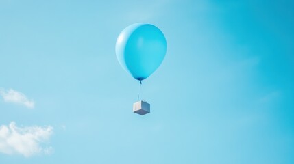 Obraz premium Light Blue Balloon Carrying a Package in the Sky
