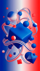 Fototapeta premium abstract background with blue and red waves on the background of the flag of France