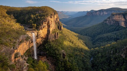 A Waterfall in the Blue Mountains at Golden Hour