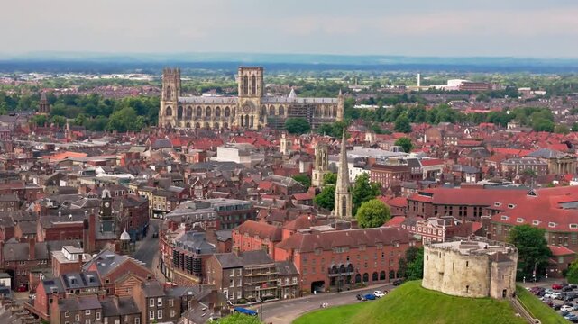 Aerial view of the historic city of york with york minster in the background