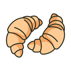 Two croissants with curved shapes and dark outlines